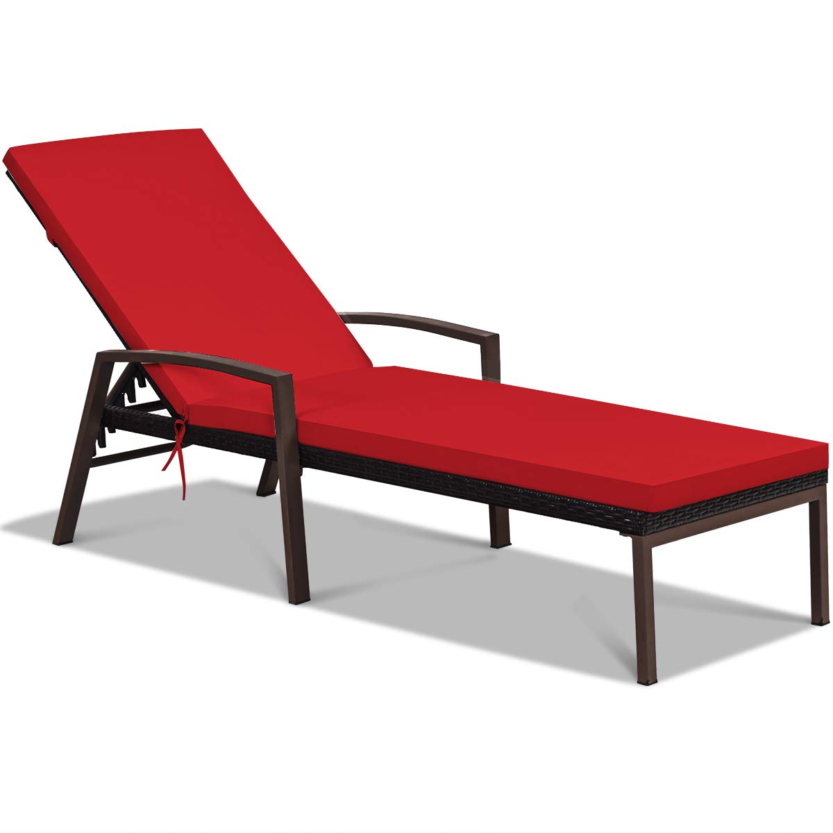Chaise longue de patio en rotin, transat inclinable d'extérieur avec coussin et accoudoir